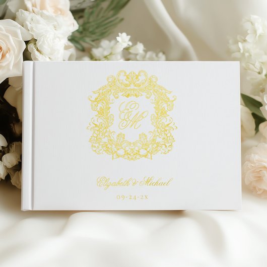 Elegantes Wedding Monogram Vintages Wappen Gold Gästebuch