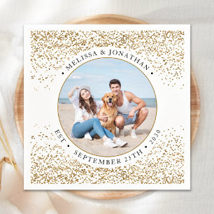 Elegantes Wedding Personalisiert Gold Glitzer Foto Serviette