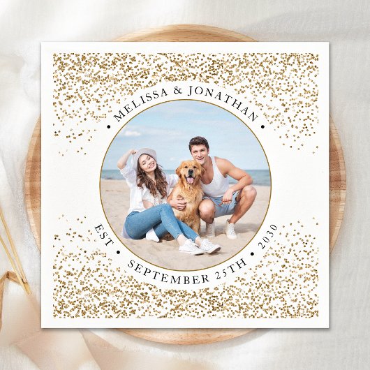 Elegantes Wedding Personalisiert Gold Glitzer Foto Serviette