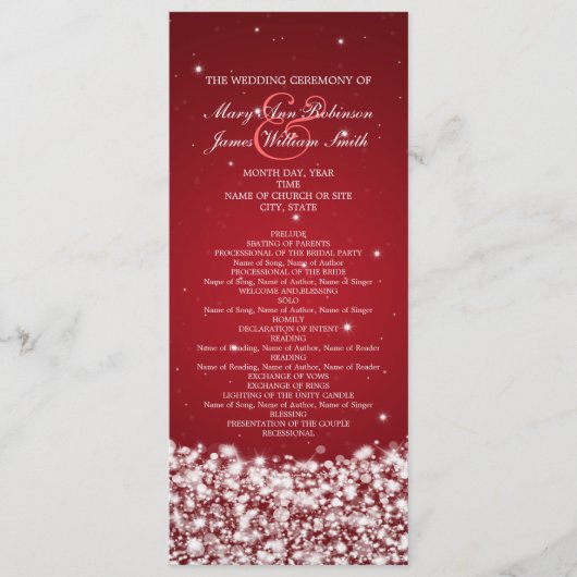 Elegantes Wedding Program Star Sparkle Rot Programm (Vorderseite)