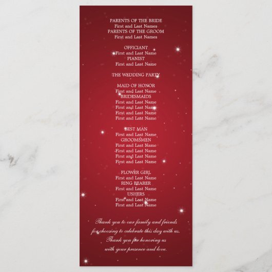 Elegantes Wedding Program Star Sparkle Rot Programm (Rückseite)