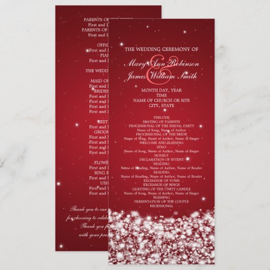 Elegantes Wedding Program Star Sparkle Rot Programm (Vorne/Hinten)