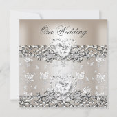 Elegantes Wedding Silver Cream Diamond Herz Einladung (Vorderseite)