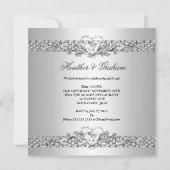 Elegantes Wedding Silver White Diamond Herz Einladung (Rückseite)