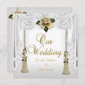 Elegantes Wedding White Cream Gold Rose Set Einladung (Vorne/Hinten)