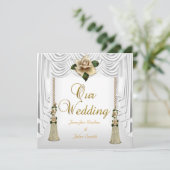 Elegantes Wedding White Cream Gold Rose Set Einladung (Stehend Vorderseite)