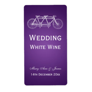 Elegantes Wedding Wine Label Tandem Bike Lila