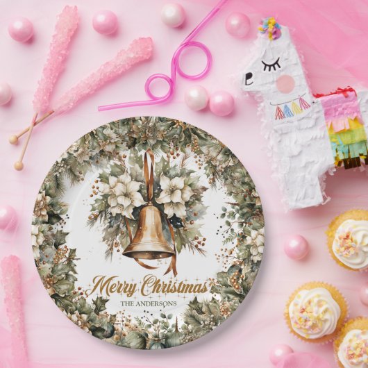 Elegantes Weibchen, goldenes Imitat Weihnachtsgloc Pappteller (Party)