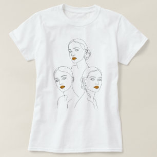 Elegantes weibliches Linienkunst-Trio, minimalisti T-Shirt