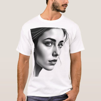 Elegantes weibliches Portrait - Holzkohle Schwarz T-Shirt