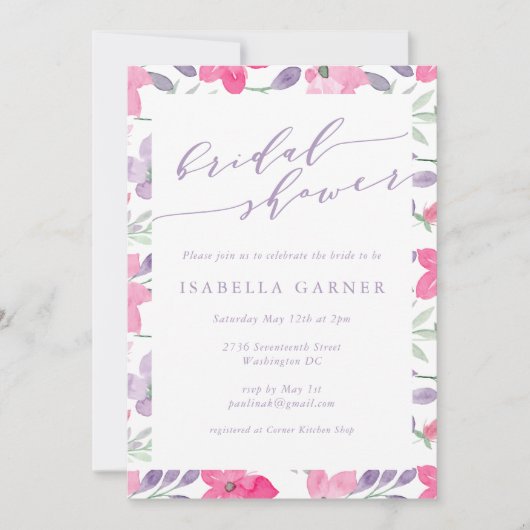 Elegantes, weich gezapftes, rosafarbenes Brautpart Einladung (Vorderseite)