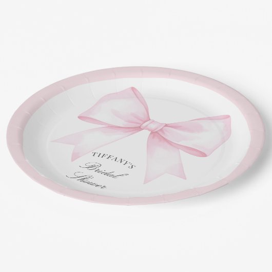 Elegantes, weich rosa Brautparty Pappteller (Schrägansicht)