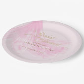 Elegantes, weich rosa Hochzeitskleid Brautparty Pappteller (Schrägansicht)