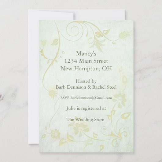 Elegantes weiches, grünes Vintages Brautparty Einladung (Rückseite)