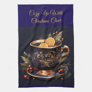 Elegantes Weihnachten in Navyblau und Gold Geschirrtuch