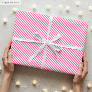 Elegantes Weihnachten Rosa und Weiße Dünne Streife Geschenkpapier
