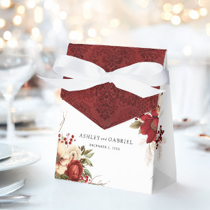 Elegantes Weihnachten Rot Damast Blumen Geschenkschachtel