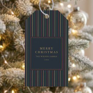 Elegantes Weihnachten Vintage-Streifen Geschenkanhänger