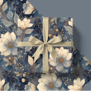 Elegantes Weihnachten Winter Creme und marineblaue Geschenkpapier