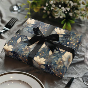 Elegantes Weihnachten Winter Creme und Navy Floral Geschenkpapier Set