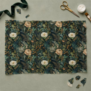 Elegantes Weihnachten Winter Grün und Creme Floral Seidenpapier