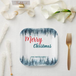 Elegantes Weihnachten Xmas Winter Kiefernwald Hol Pappteller