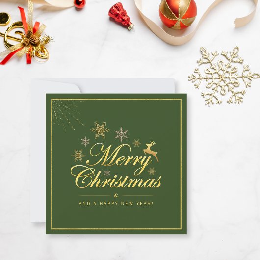 Elegantes Weihnachts 1 Foto Grün und Gold Script Mitteilungskarte