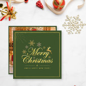 Elegantes Weihnachts 1 Foto Grün und Gold Script Mitteilungskarte