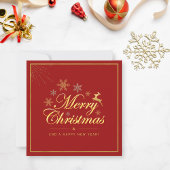 Elegantes Weihnachts 1 Foto Rot und Gold Script Mitteilungskarte