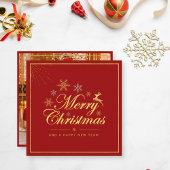 Elegantes Weihnachts 1 Foto Rot und Gold Script Mitteilungskarte