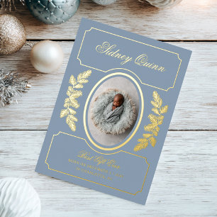 Elegantes Weihnachts-Blau Neue Babyg Geburt Folien Feiertagskarte