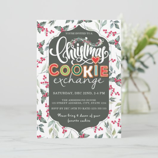 Elegantes Weihnachts-Cookie-Exchange-Party Grün Einladung (Stehend Vorderseite)