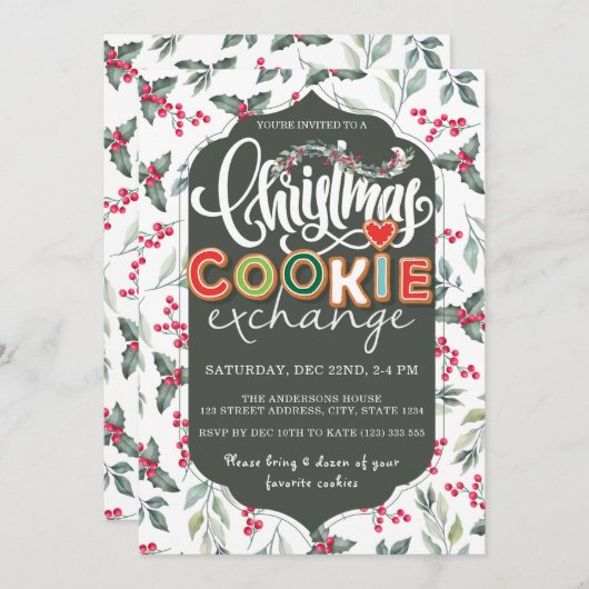 Elegantes Weihnachts-Cookie-Exchange-Party Grün Einladung (Vorne/Hinten)