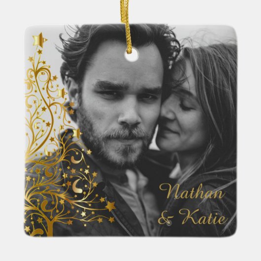 Elegantes Weihnachts Couple Custom Foto Keramikornament (Vorderseite)