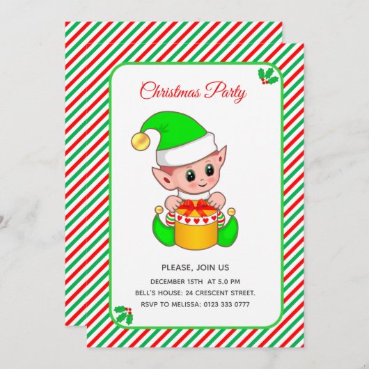 Elegantes Weihnachts-Elf-Party Einladung (Vorne/Hinten)