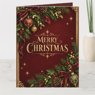 Elegantes Weihnachts-Erbe, Vintage-Botanik neu Dankeskarte