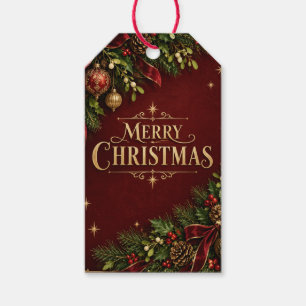 Elegantes Weihnachts-Erbe, Vintage-Botanik neu Geschenkanhänger