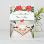 Elegantes Weihnachts-Foto Hochzeit Speichern Sie d Einladung (Stehend Vorderseite)