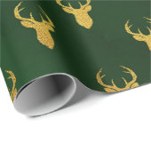 Elegantes Weihnachts-Gold-Grüne-Rentiermuster-Gesc Geschenkpapier (Rolleneckpunkt)