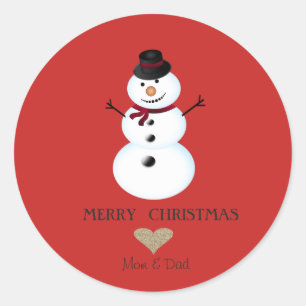Elegantes Weihnachts-Gold-Herz, Snowman Runder Aufkleber