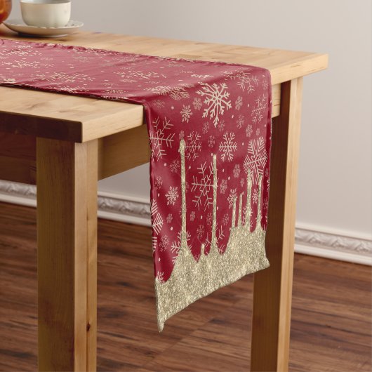 Elegantes Weihnachts-Gold-Snowflake-Muster Kurzer Tischläufer (Beispiel)