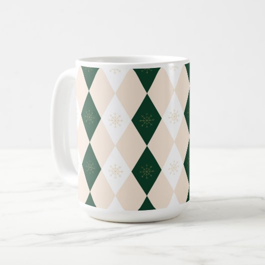 Elegantes Weihnachts-Harlequin-Muster mit Schneefl Kaffeetasse (Vorderseite Links)