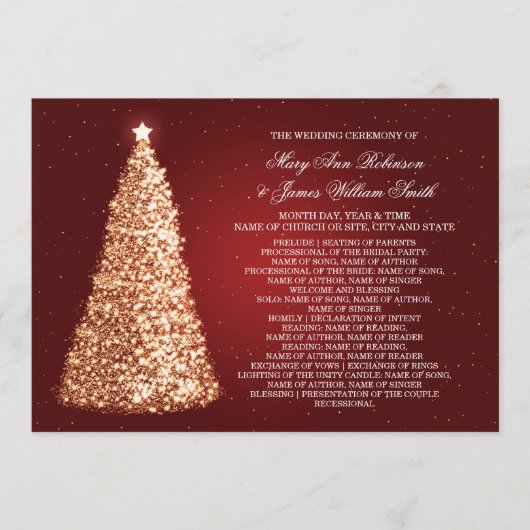 Elegantes Weihnachts-Hochzeitsprogramm Gold Rot Programm (Vorderseite)