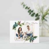 Elegantes Weihnachts Holly Pine Frame Foto Gruß Postkarte (Stehend Vorderseite)