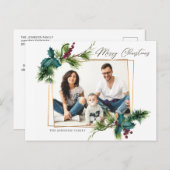 Elegantes Weihnachts Holly Pine Frame Foto Gruß Postkarte (Vorne/Hinten)