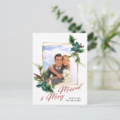 Elegantes Weihnachts Holly Pine Frame Foto Gruß Postkarte (Stehend Vorderseite)