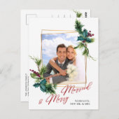 Elegantes Weihnachts Holly Pine Frame Foto Gruß Postkarte (Vorne/Hinten)