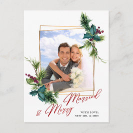 Elegantes Weihnachts Holly Pine Frame Foto Gruß Postkarte