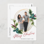 Elegantes Weihnachts Holly Pine Frame Foto Gruß Postkarte (Vorne/Hinten)