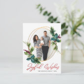 Elegantes Weihnachts-Joyful wünscht Holly Pine Fot Postkarte (Stehend Vorderseite)